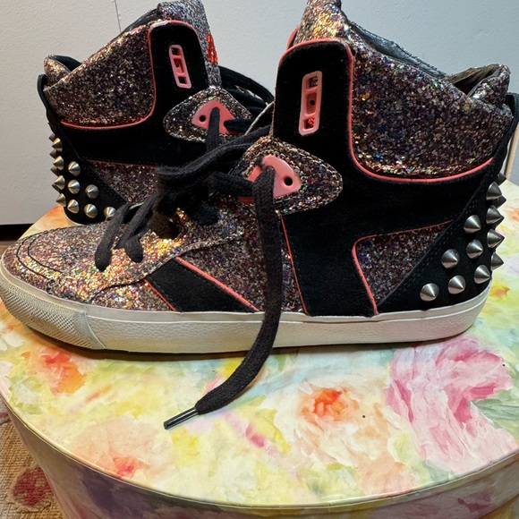 NEW limited edition Ash Glitter Spiked Hightop Spirit Sneakers - Size 38 - Picture 7 of 16